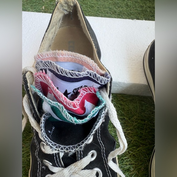 Converse Layered Tongue Patchwork Black Low Top Sneakers Women’s 7/Men’s 5 - Picture 1 of 7